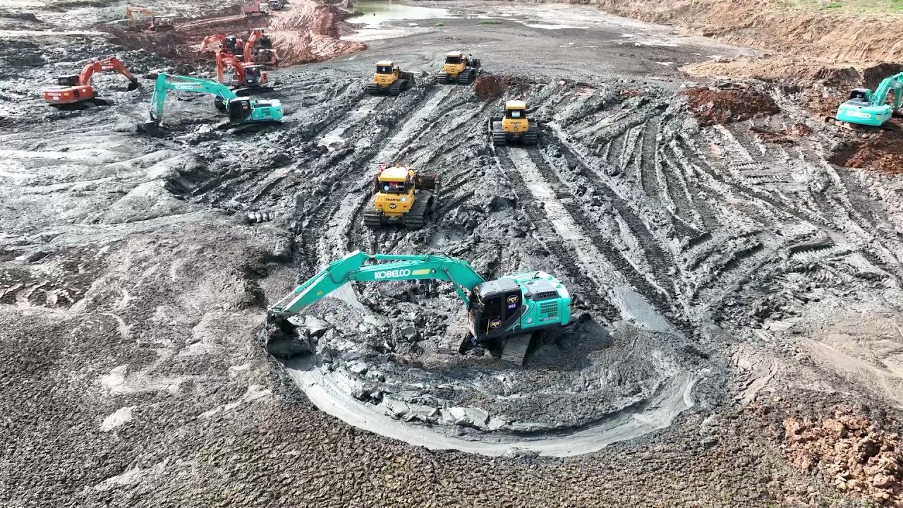 Fantastic Great Project Huge Land Filling Up Bulldozer Clearing Mud, 10wheel Truck Delivery