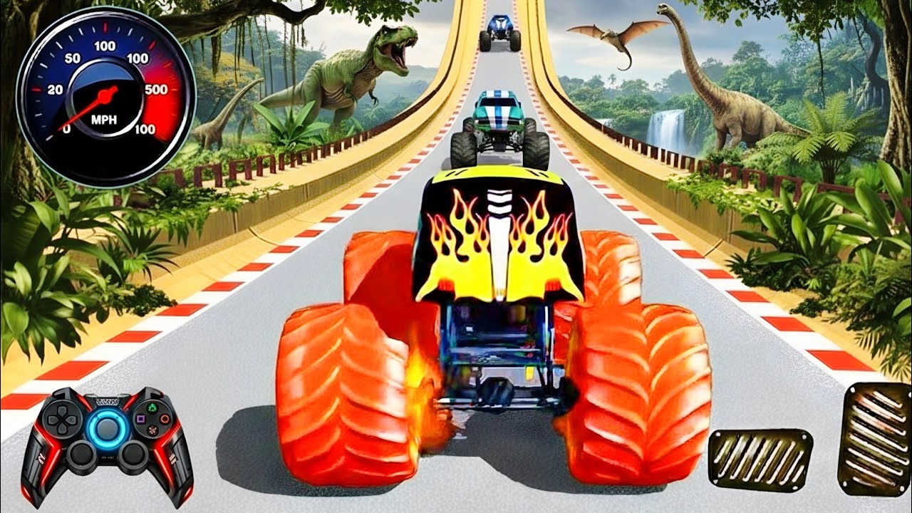 Grave Digger Fire Monster Truck Stunt Racing 🔥 Extreme Ramp Challenge Gameplay
