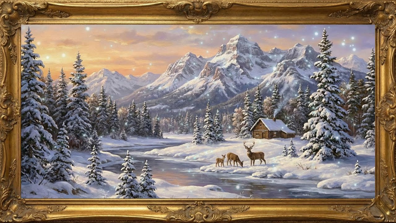 Vintage Winter Forest Deer  TV Art | Cozy Holiday Silent Screensaver