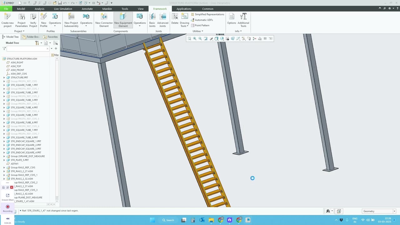 Design of Stairs automatic in Creo | create stairs in Creo | steel platform stairs