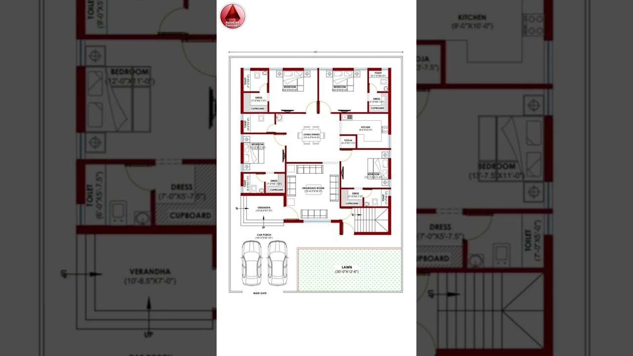 80 x 50 House Plan, 80 by 50 Home Plan, 80*50 House Plan, 4BHK House, #shorts  #homedesign #homeplan