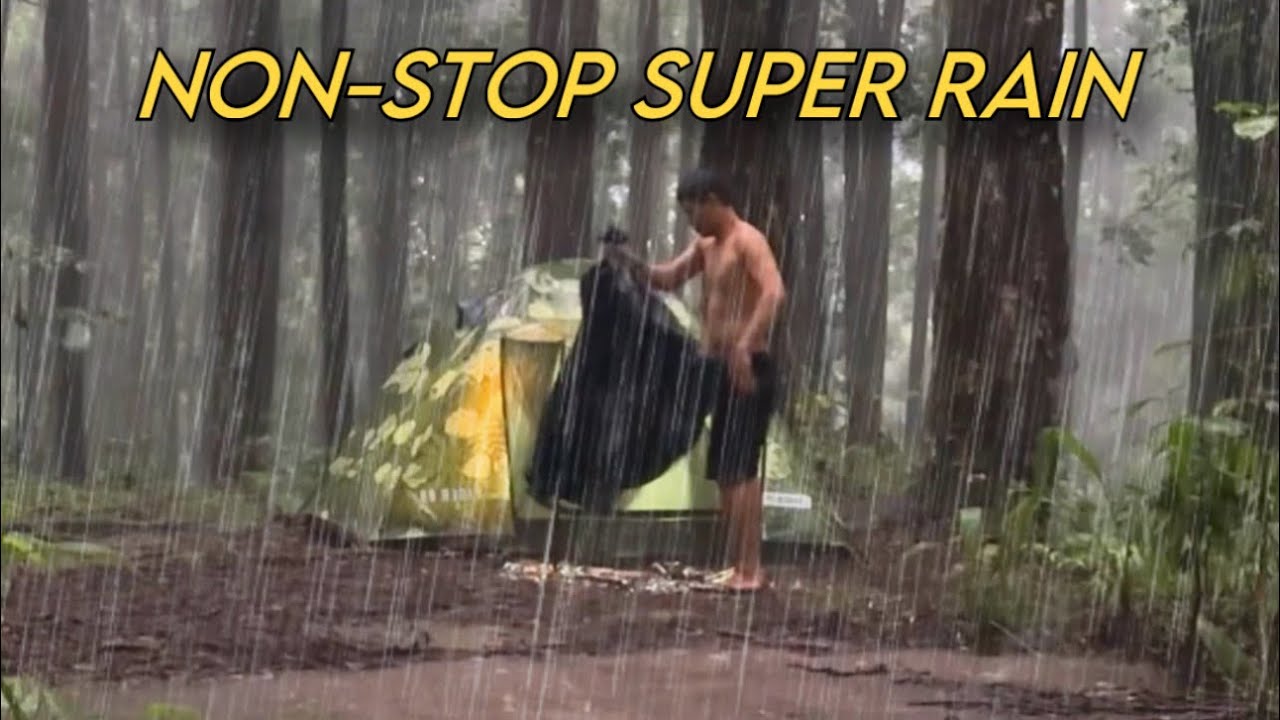 Non Stop SUPER Rain with Lightning‼️ Full of Super Rain in Solo Camping with Thunderstorm‼️