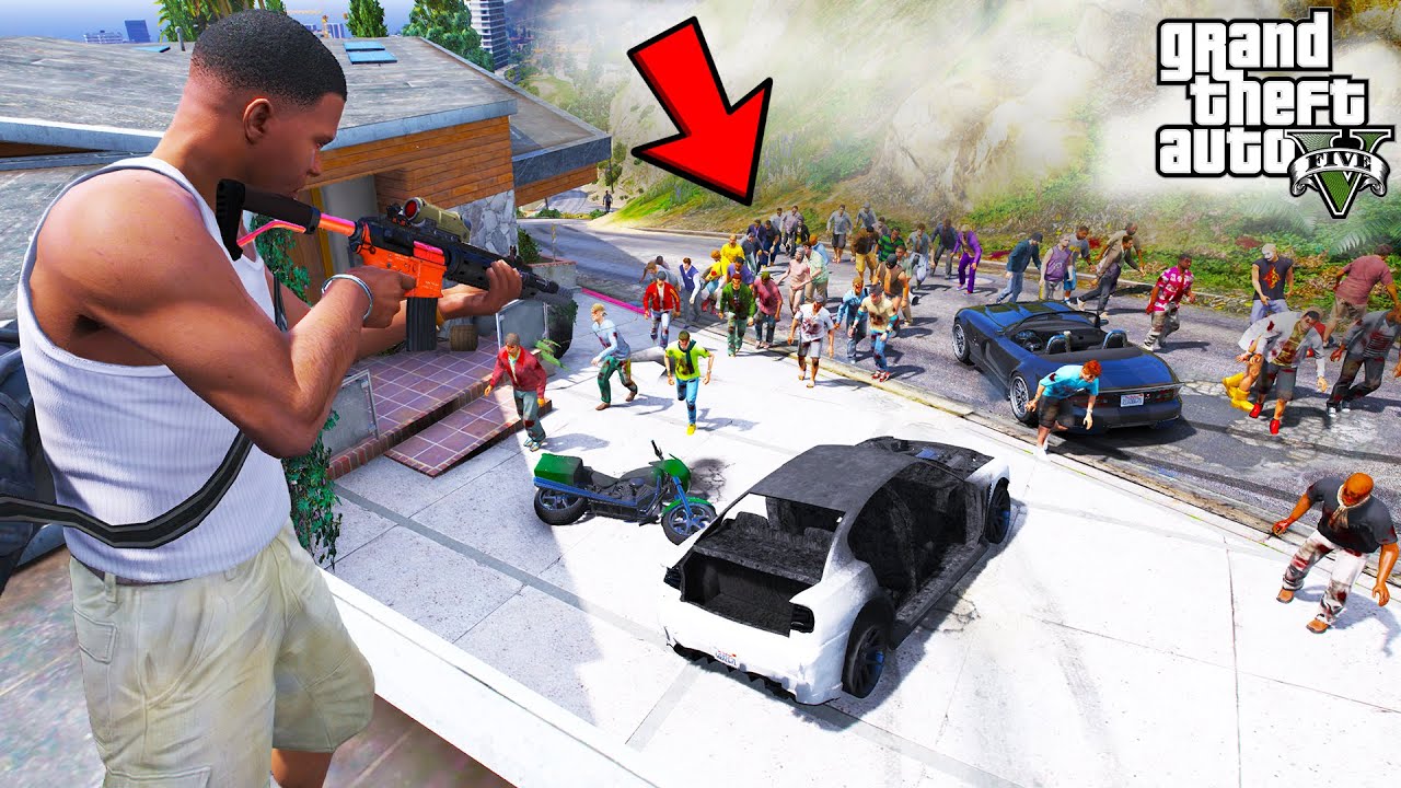 Franklin Trying to Save His House from Zombies in GTA 5