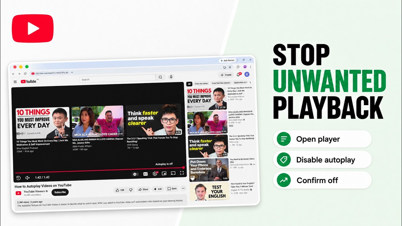 How to Disable YouTube Autoplay (2026 Playback Settings)