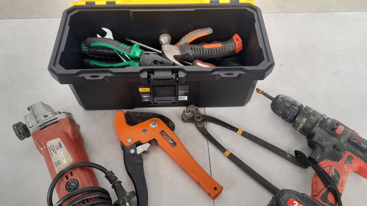 Collection of Repair Tools, Drill, Grinder, Wrench, Screwdriver, Pliers, Saw, Hammer