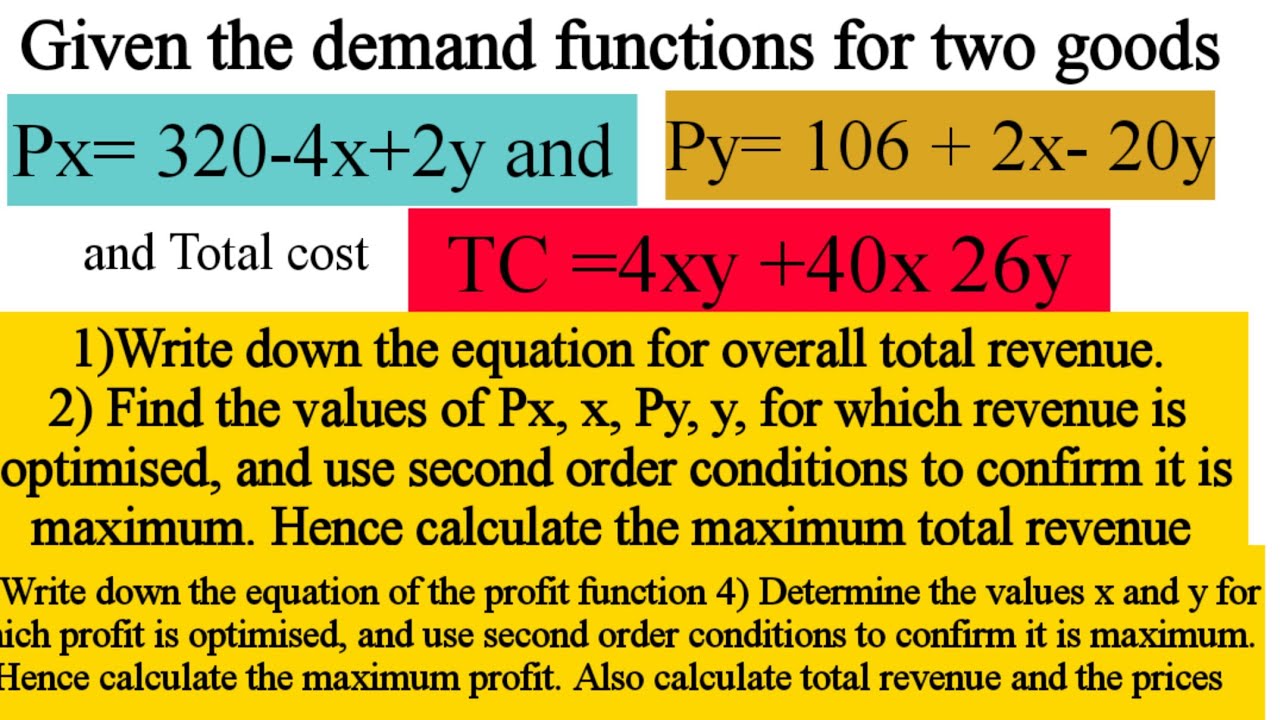 profit maximizing level of price and output from demand functions of two goods . finding  revenue