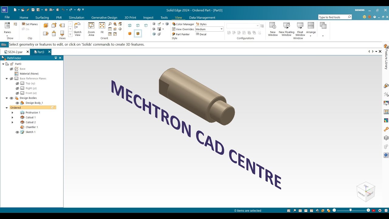 Solid Edge 2024 - Create 3D Part by Extrude and Cut Command in Solid Edge