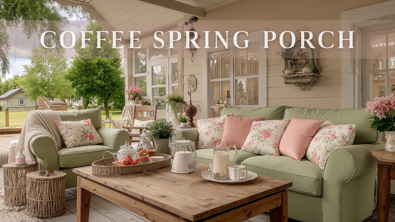 Elegent Piano in Spring Cottage | Cozy Pink & Green Tea Porch with Bird Sounds for Study, Work