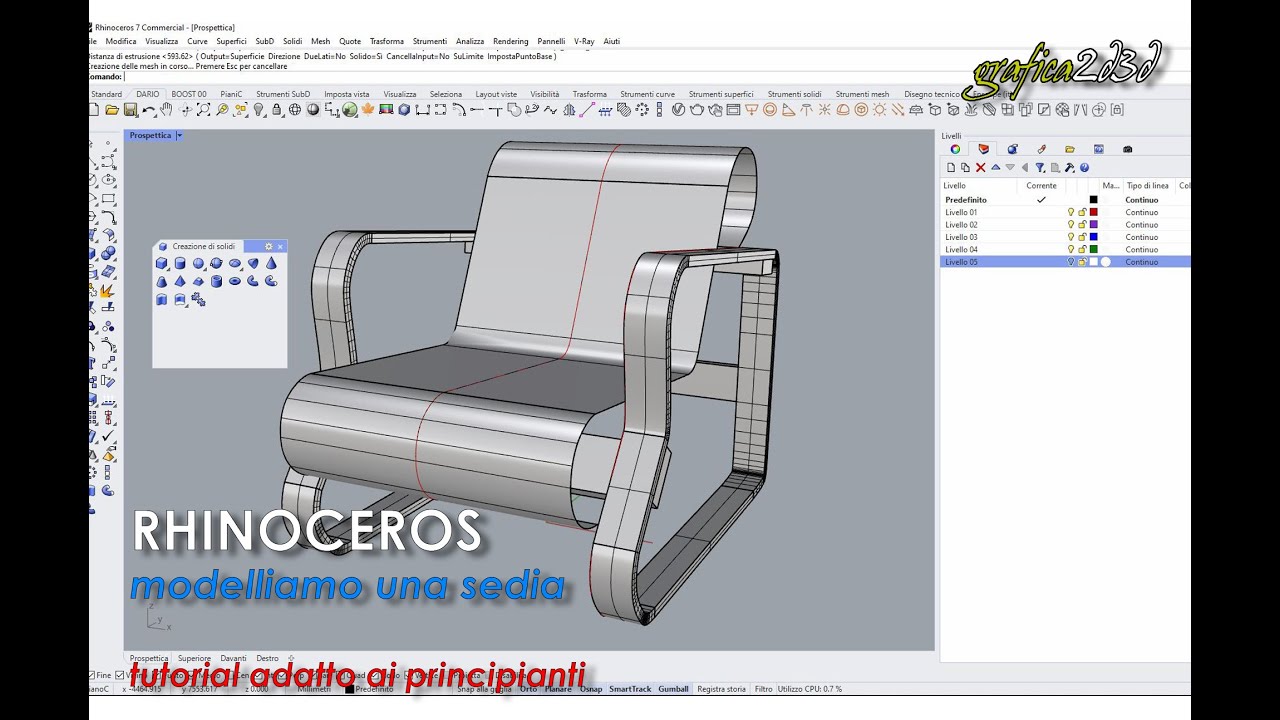 rhinoceros modellazione sedia