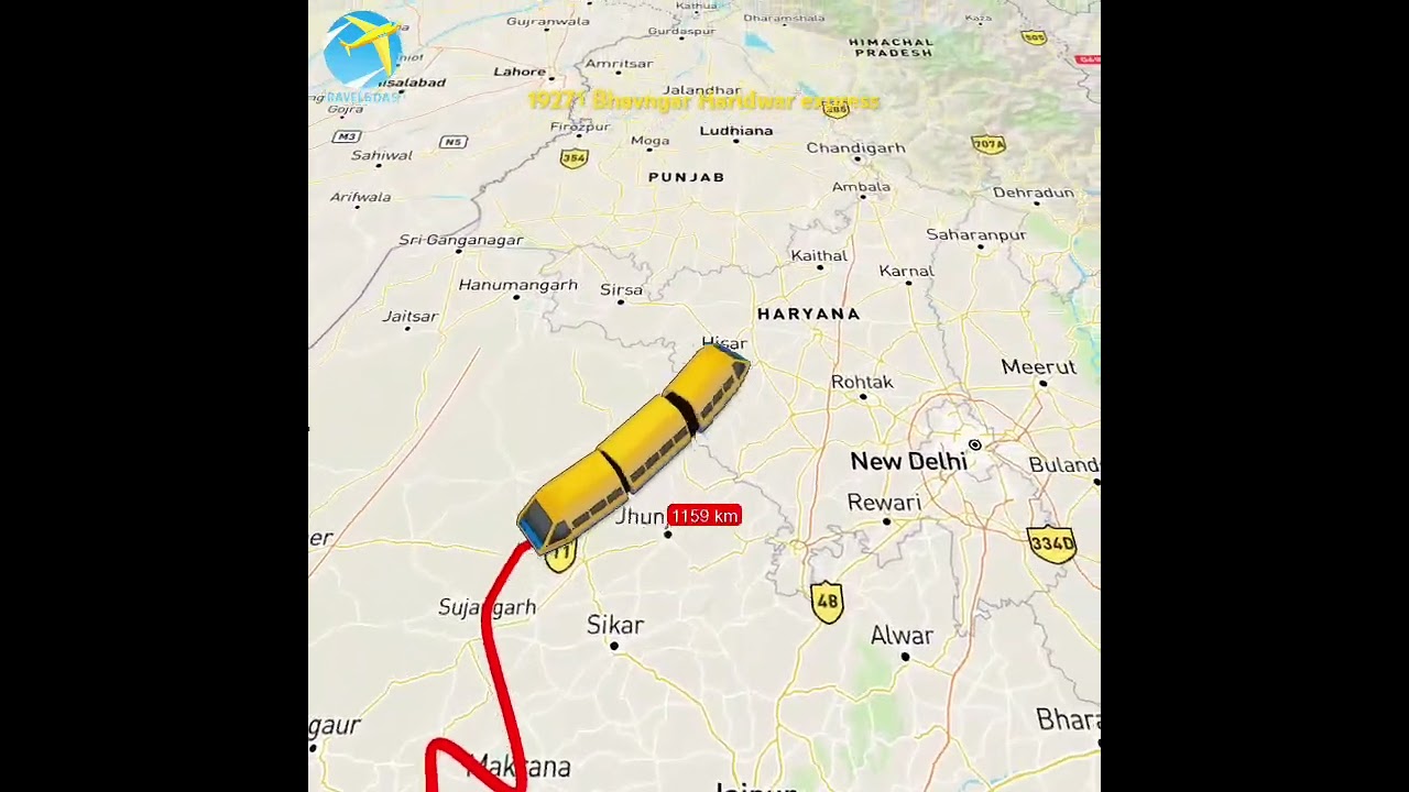 Bhavnagar Haridwar express track route animation