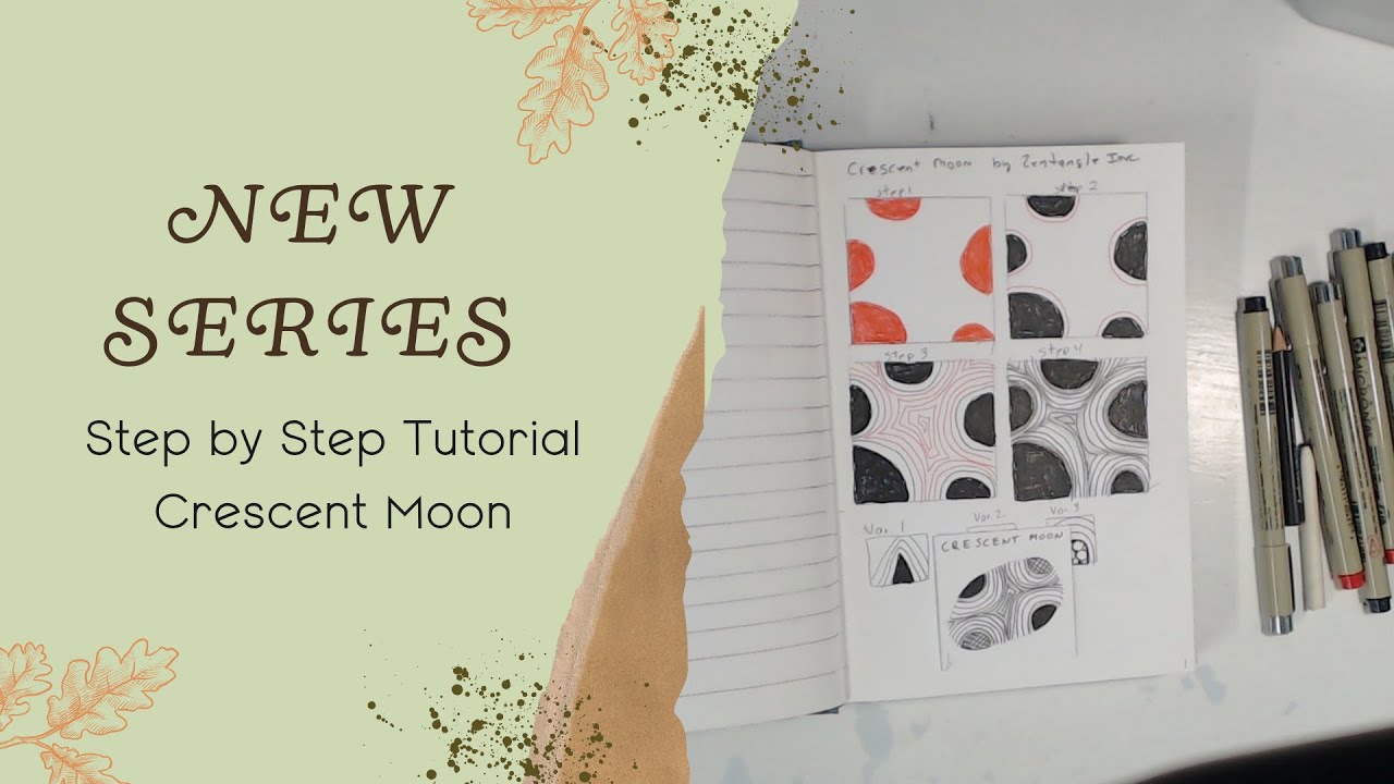 Crescent Moon Tangle - step by step for beginners- tutorial how to draw