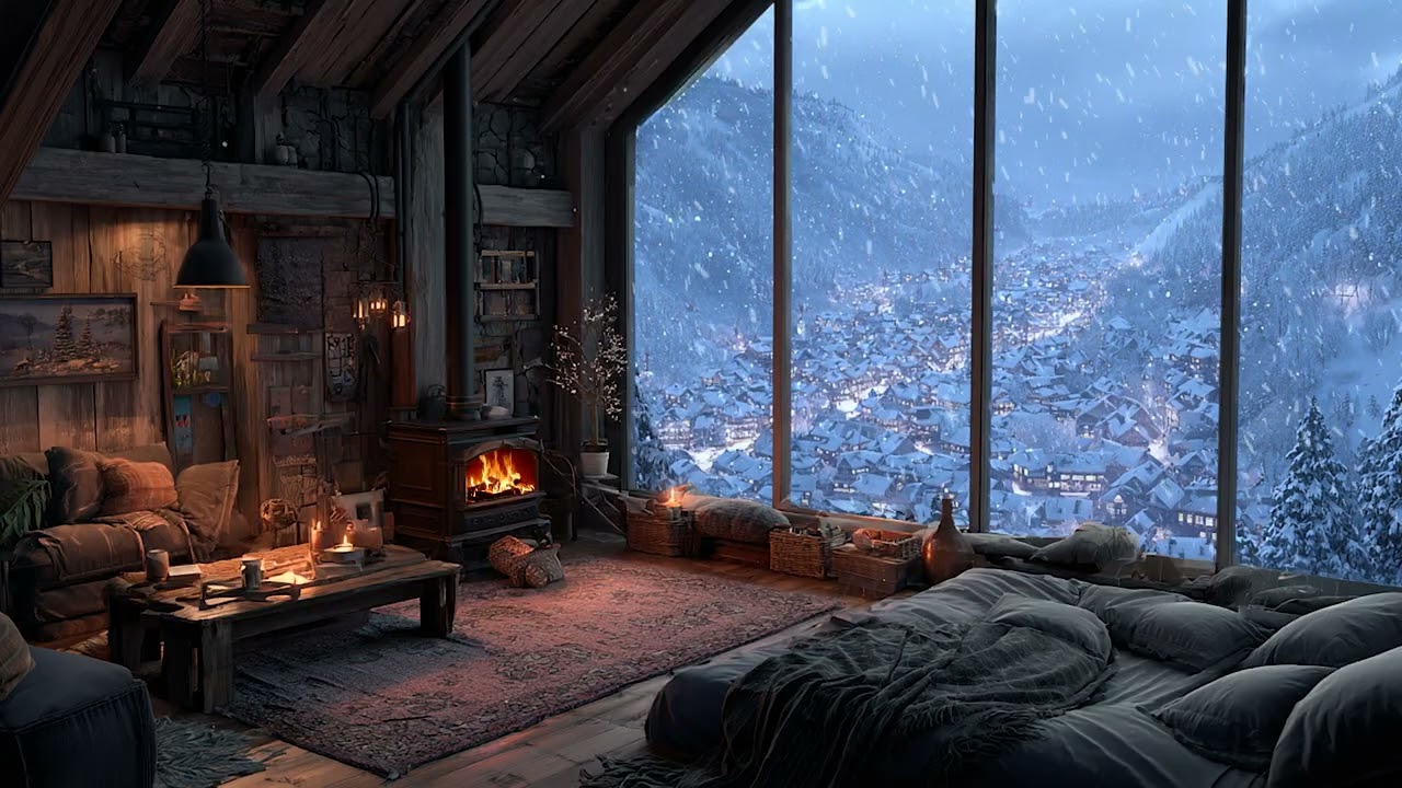Falling Snow and Whispering Winter Wind Outside a Warm Bedroom | Calm Valley Deep Relaxation
