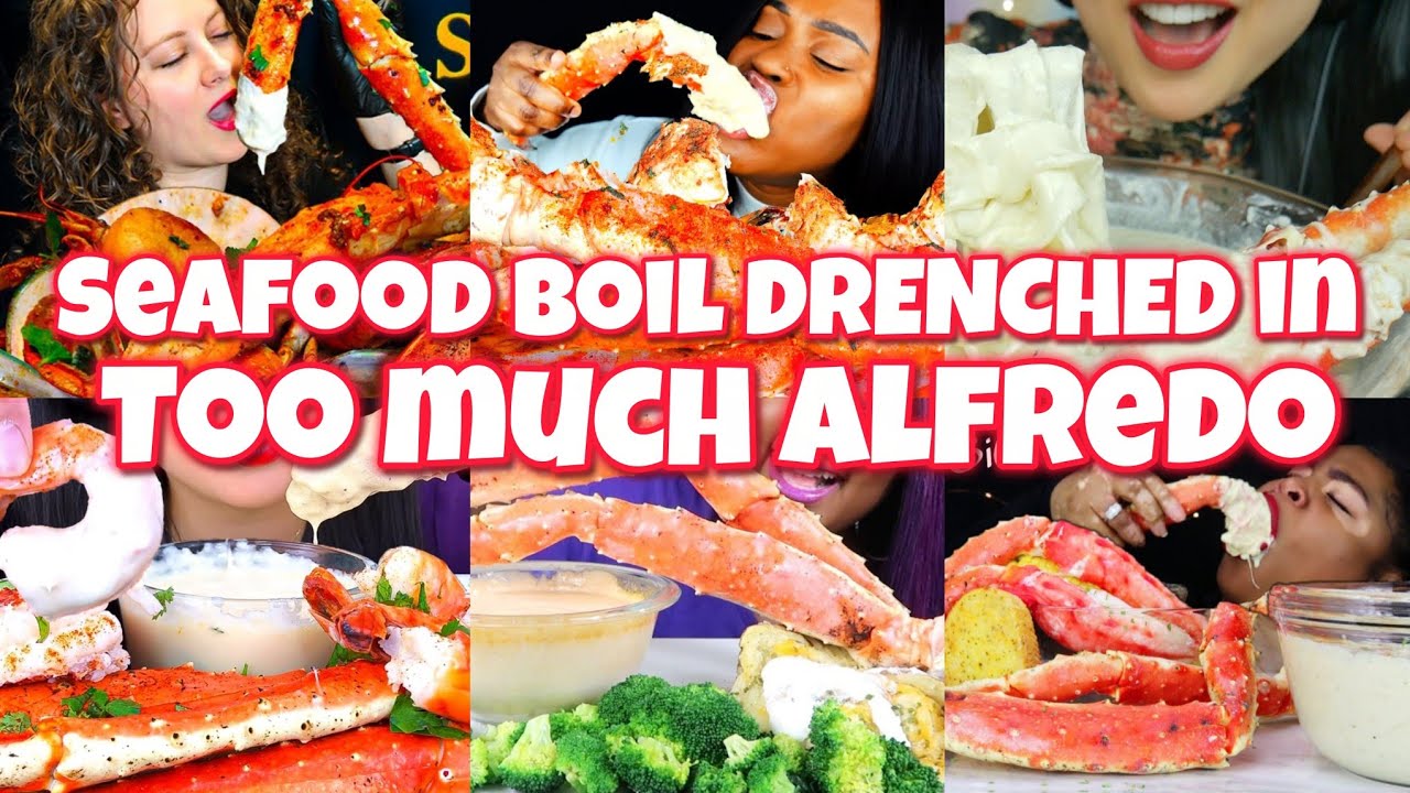 Seafood boil DRENCHED in Alfredo Sauce with Pasta 🍝🦀🦐🌽🥔🧀  BIG BITES