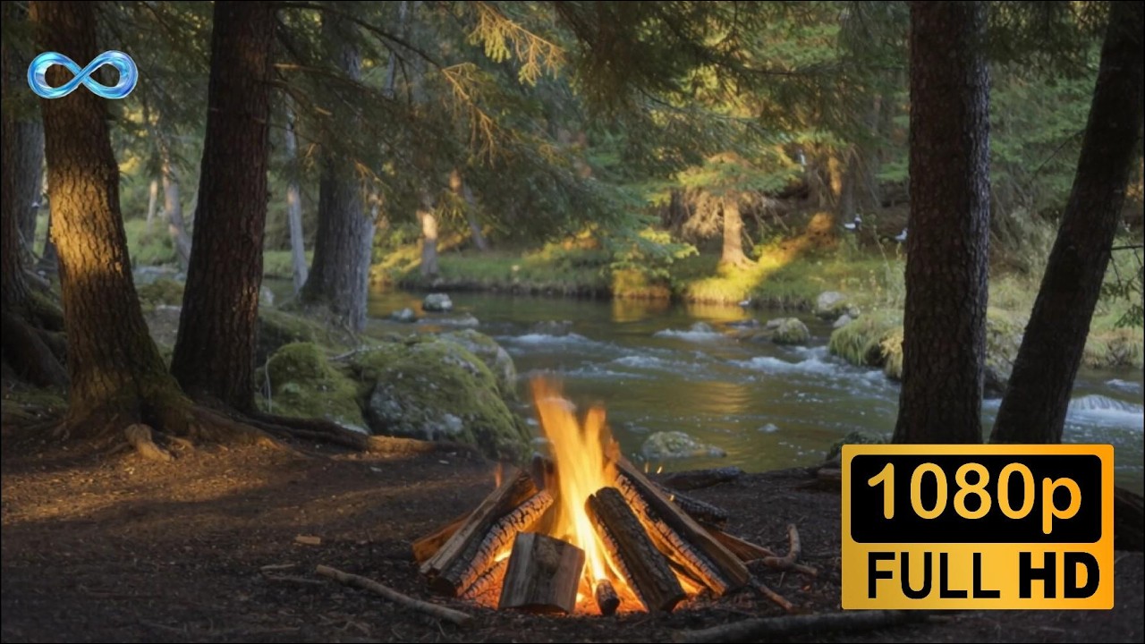 3 Hours of Forest Campfire Ambience (HD) – Birds Singing, Creek Sounds & Crackling Fire (No Music)