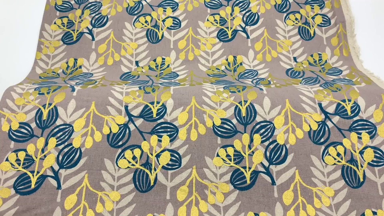 Cotton and Steel grey metallic leaf canvas fabric