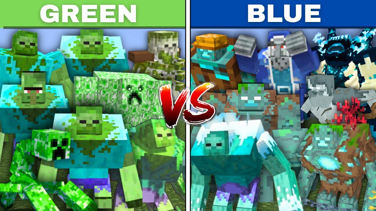 В битве мобов в Minecraft все мутанты против всех синих