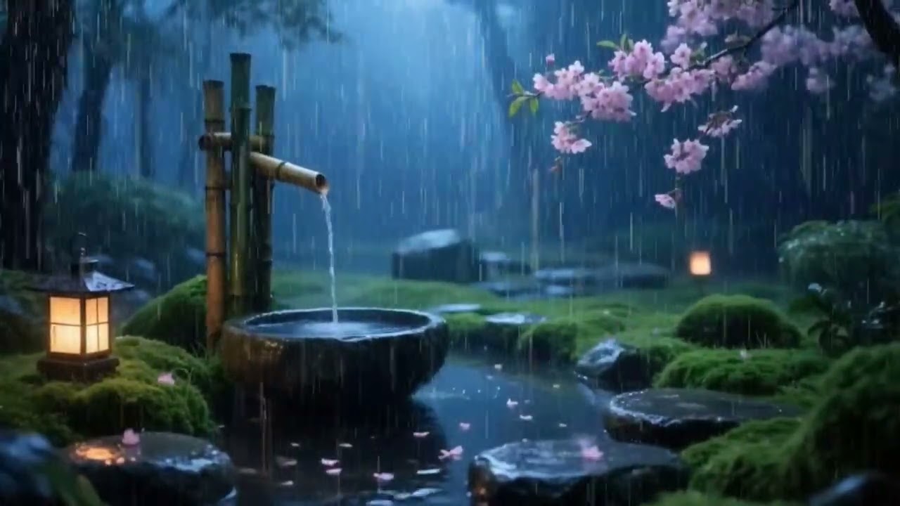 Quiet Evening Rain and Piano in a Zen Garden | Sleep Aid and Serenity