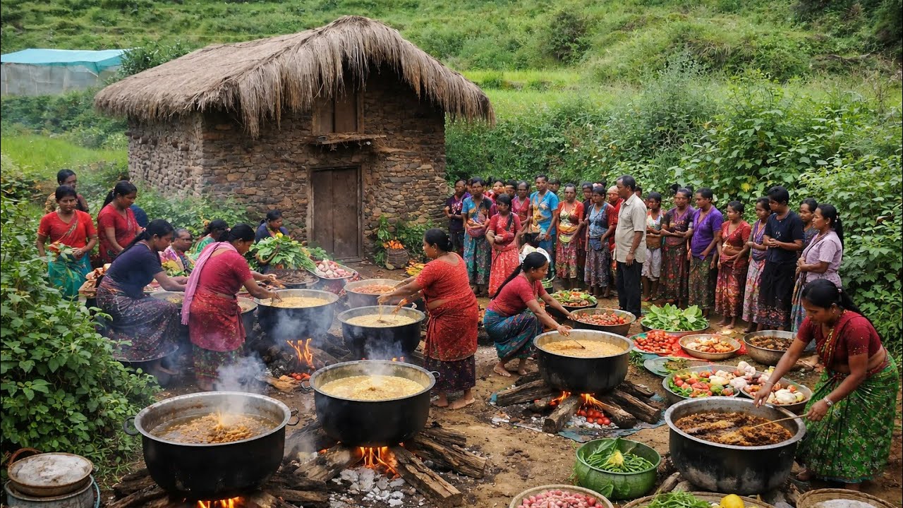 Real Nepali mountain Village Life During the Rain Most  people And Relaxing Western Rural Village