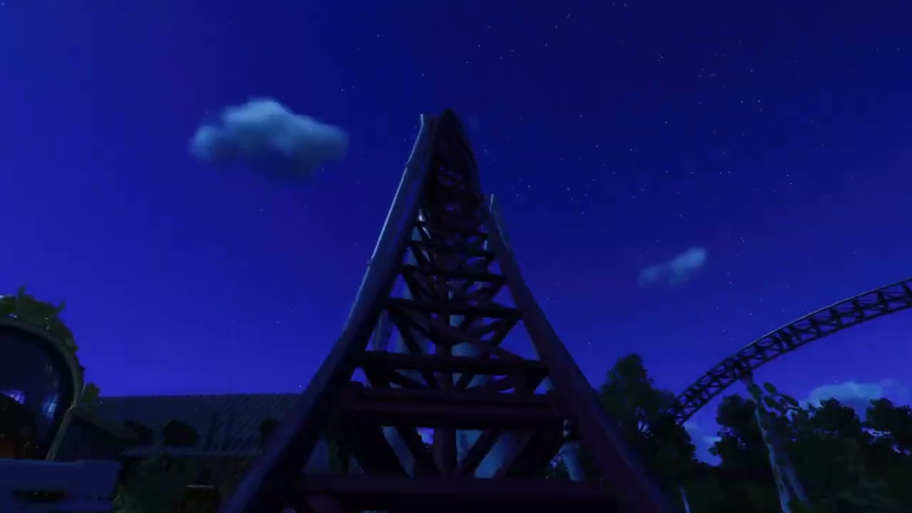 Plospaland Ride to Happiness pov fount bomber night time on planet coaster 2