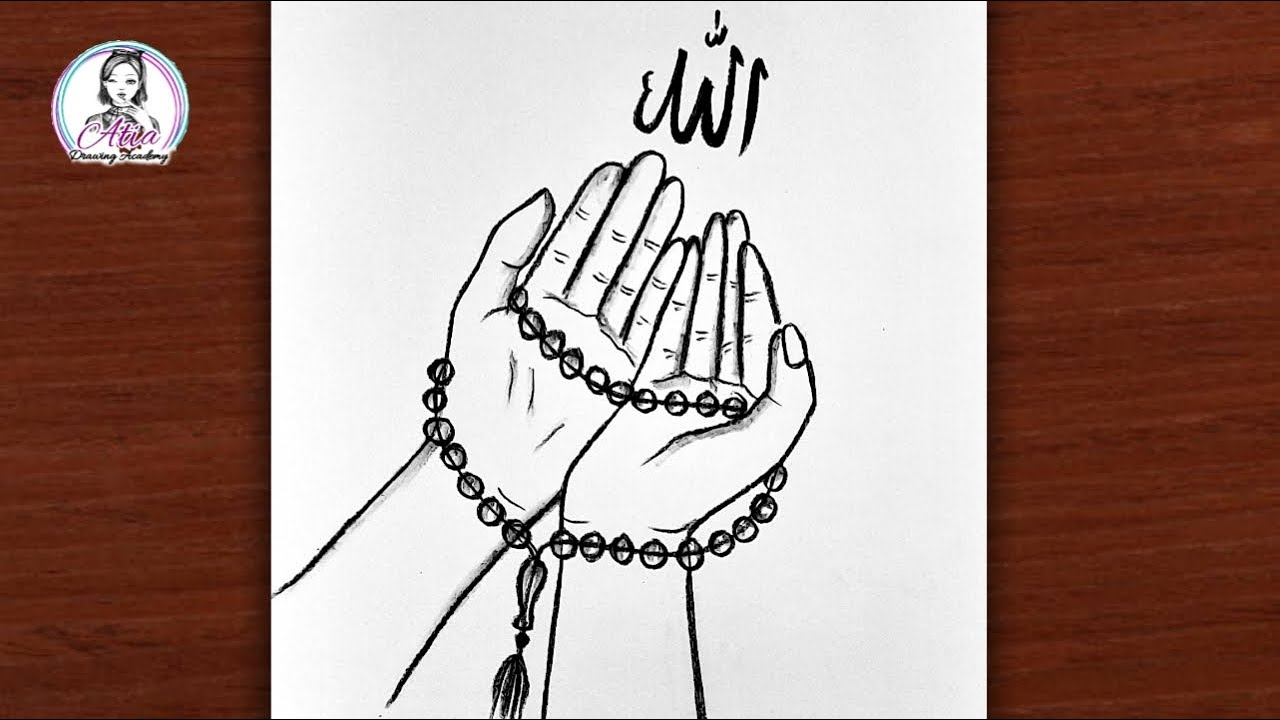 How to Draw Praying Hands with Tasbeeh | Drawing for Muslim | Allah Calligraphy Easy Drawing Art