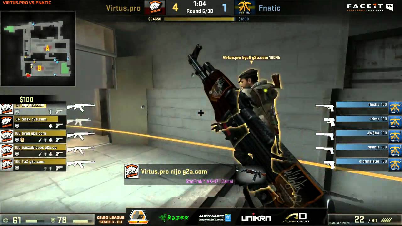 CS:GO Virtus.pro vs fnatic (train) - FACEIT League 2015 Stage 3