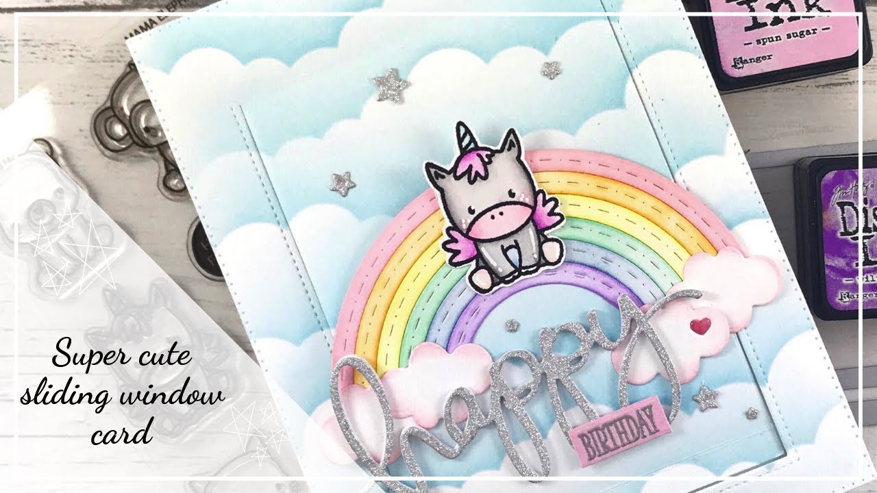 Cute Interactive Sliding Window Rainbow Scene Birthday Card | Ink Blending | Zig Markers