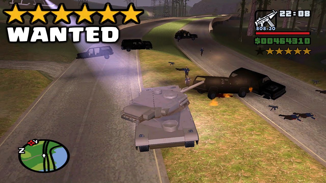 ⭐⭐⭐⭐⭐⭐SIX STARS WANTED LEVEL IN TANK | HOW TO GET 6 STAR WANTED IN GTA SAN ANDREAS