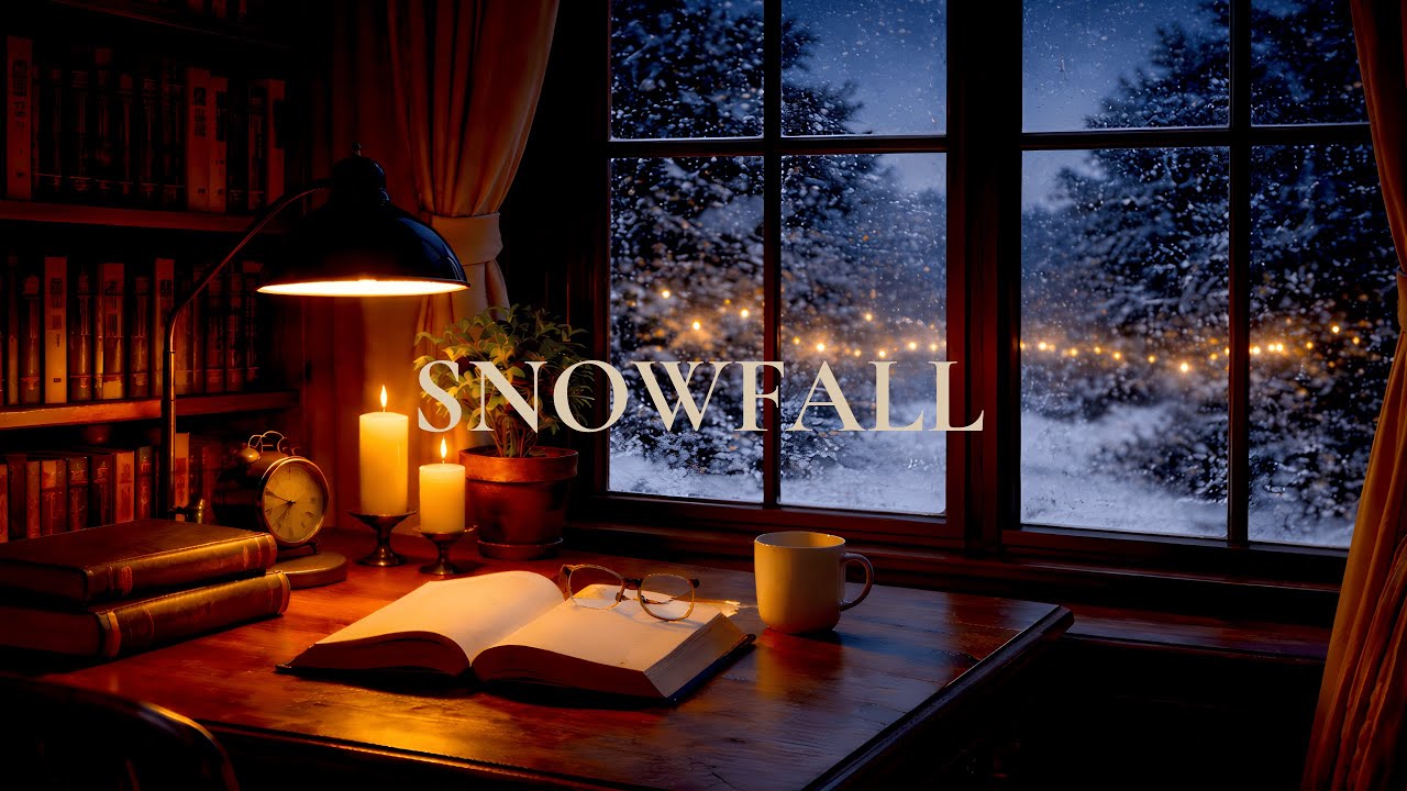 Deep Winter Snowfall in a Cozy Library | Sleep & Relax | 2.5 Hours