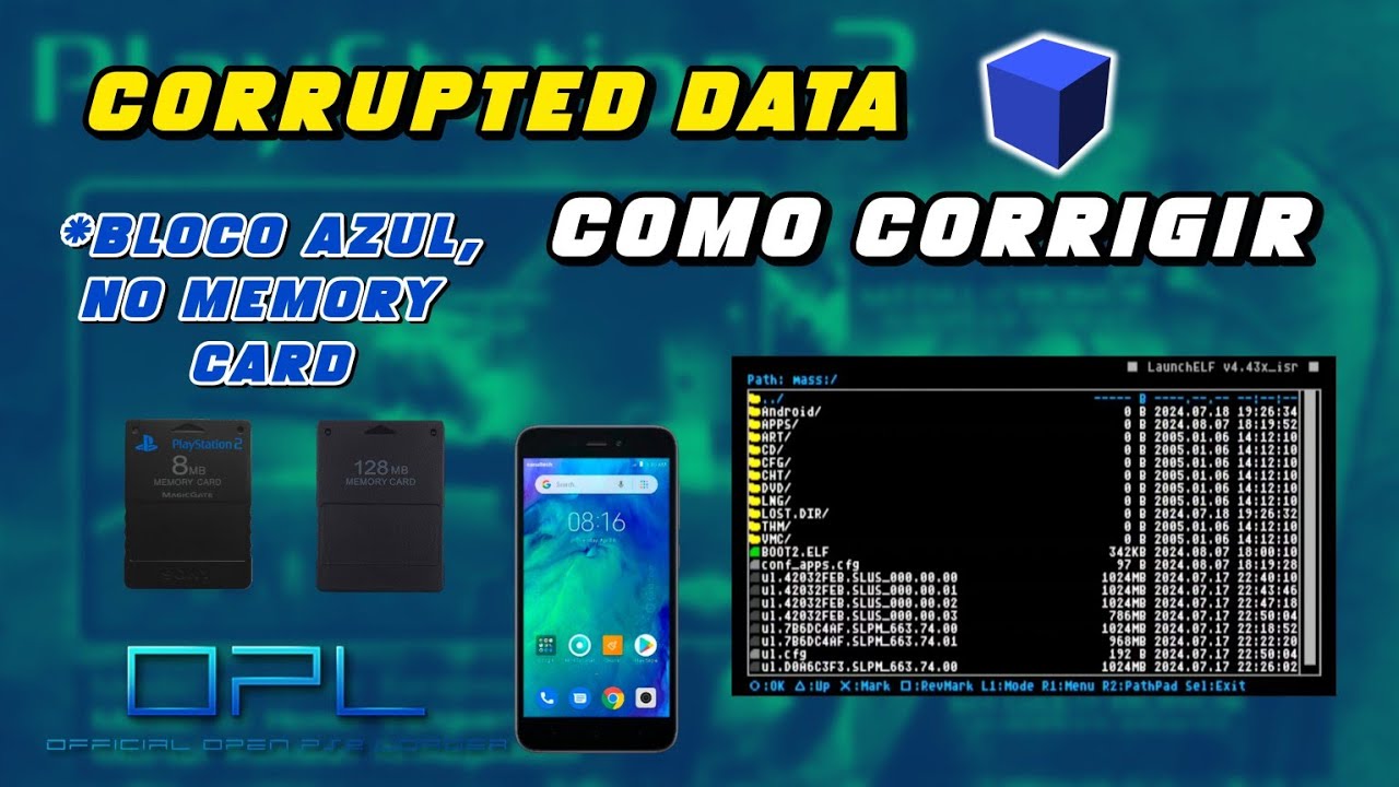 COMO CORRIGIR CORRUPTED DATA DO MEMORY CARD (*BLOCO AZUL) LAUNCHELF | OPL