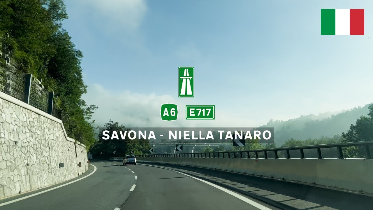 Driving in Italy: Autostrada A6 E717 'La Verdemare' from Savona to Niella Tanaro