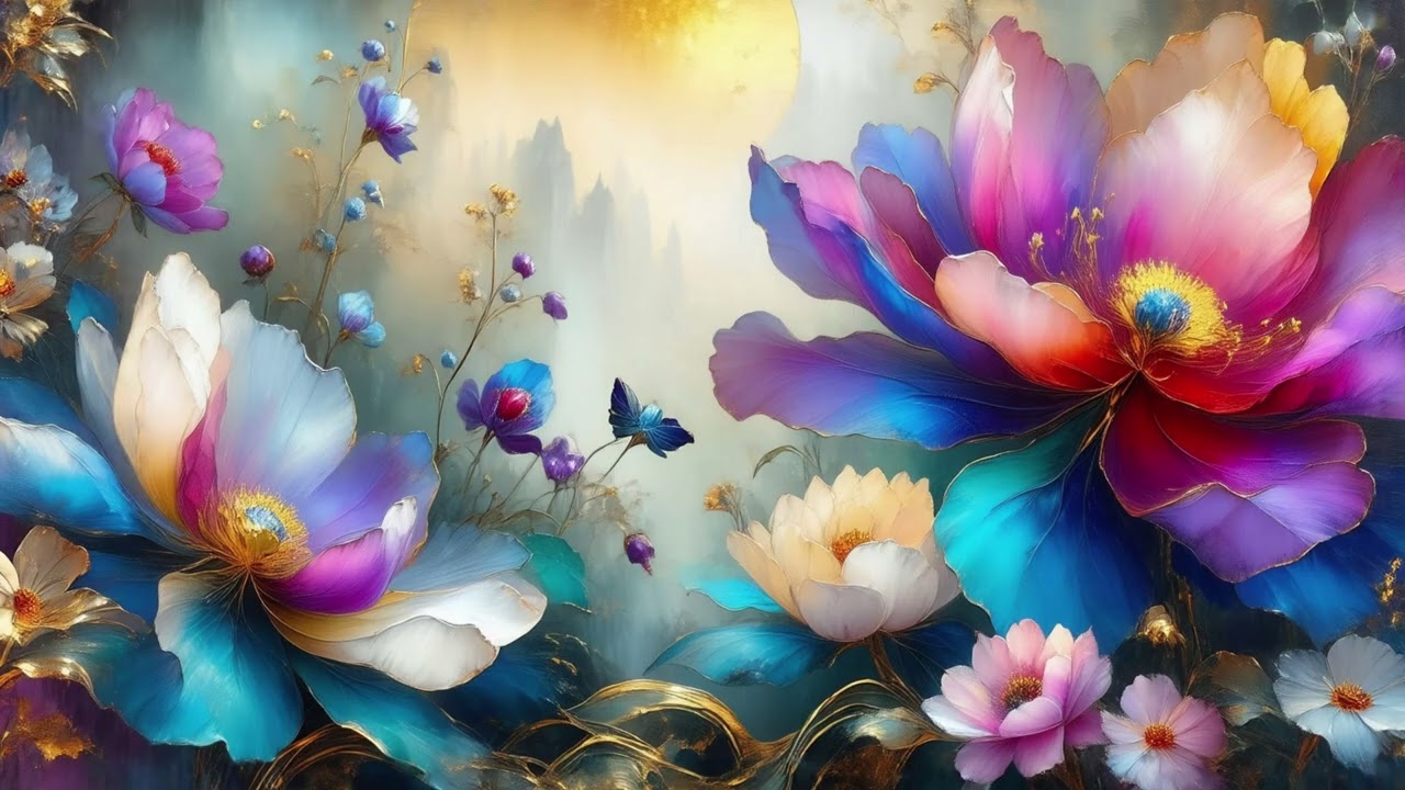 Gentle World of Petals – Fantasy Flowers Painted in High Detail – Silent Background