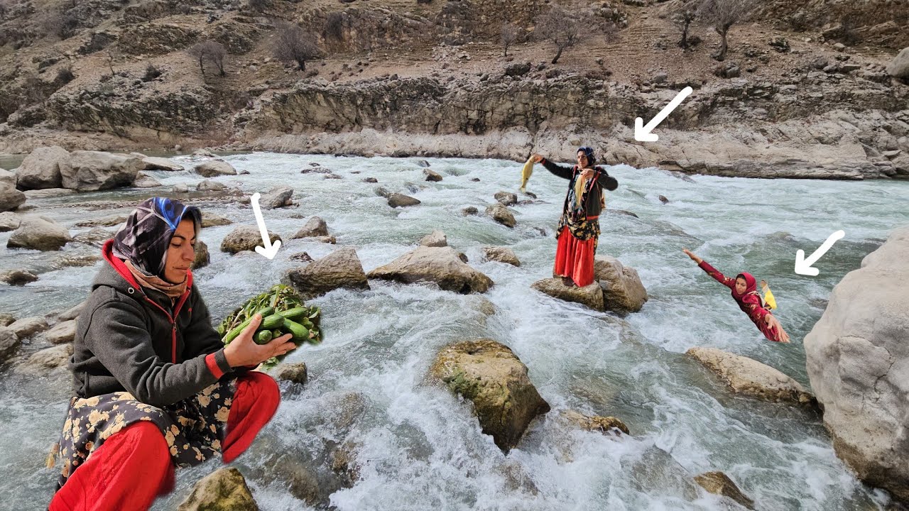 Khadija is stuck in the mountains by the river for several days, looking for a way to the village.