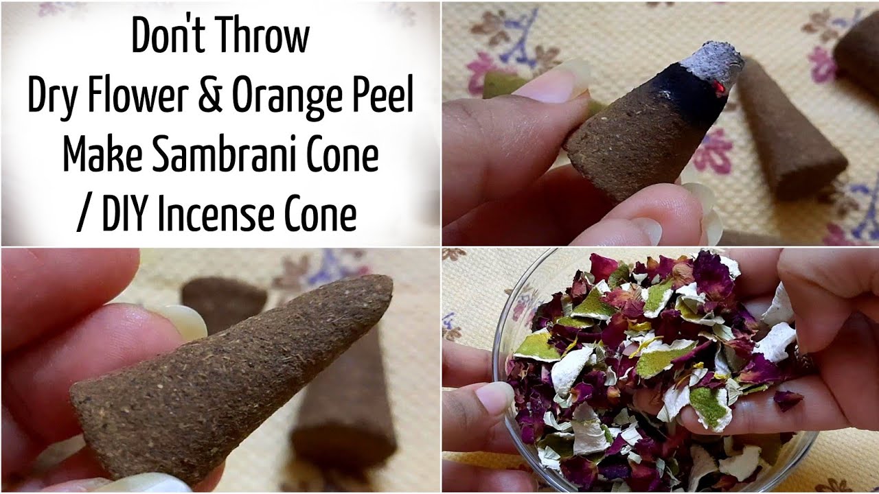 How To Make Sambrani Cone With Dry Flower / DIY Incense Cone With Dry Flower And Orange Peel