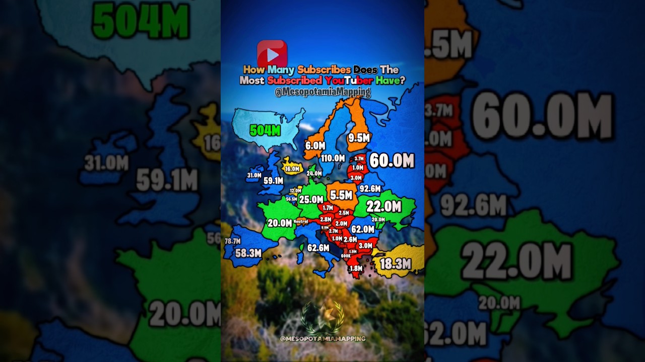 📱How Many Subscribers Does The Most Famous YouTuber Have?📹 - #map #mapping #mapper #fyp #geography