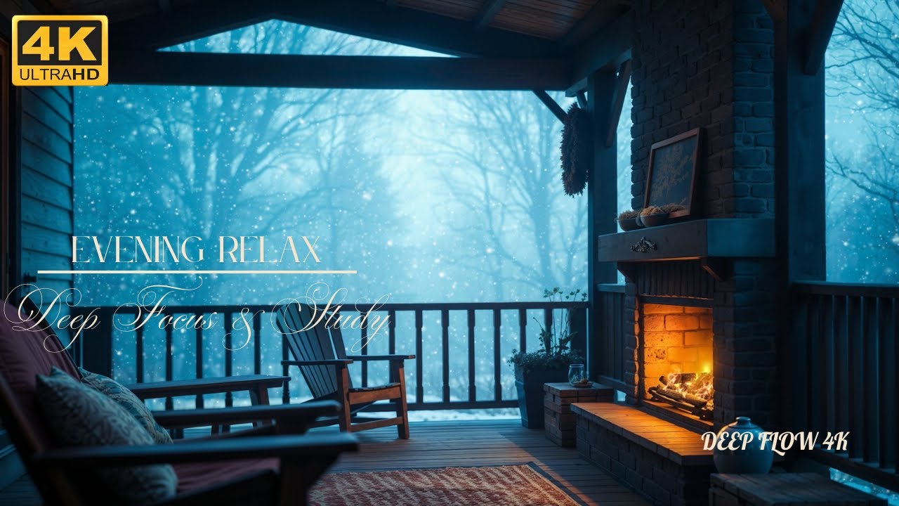 Snowy Night Balcony + Deep Focus & Mental Flow | Firelight Beneath a Howling Blizzard