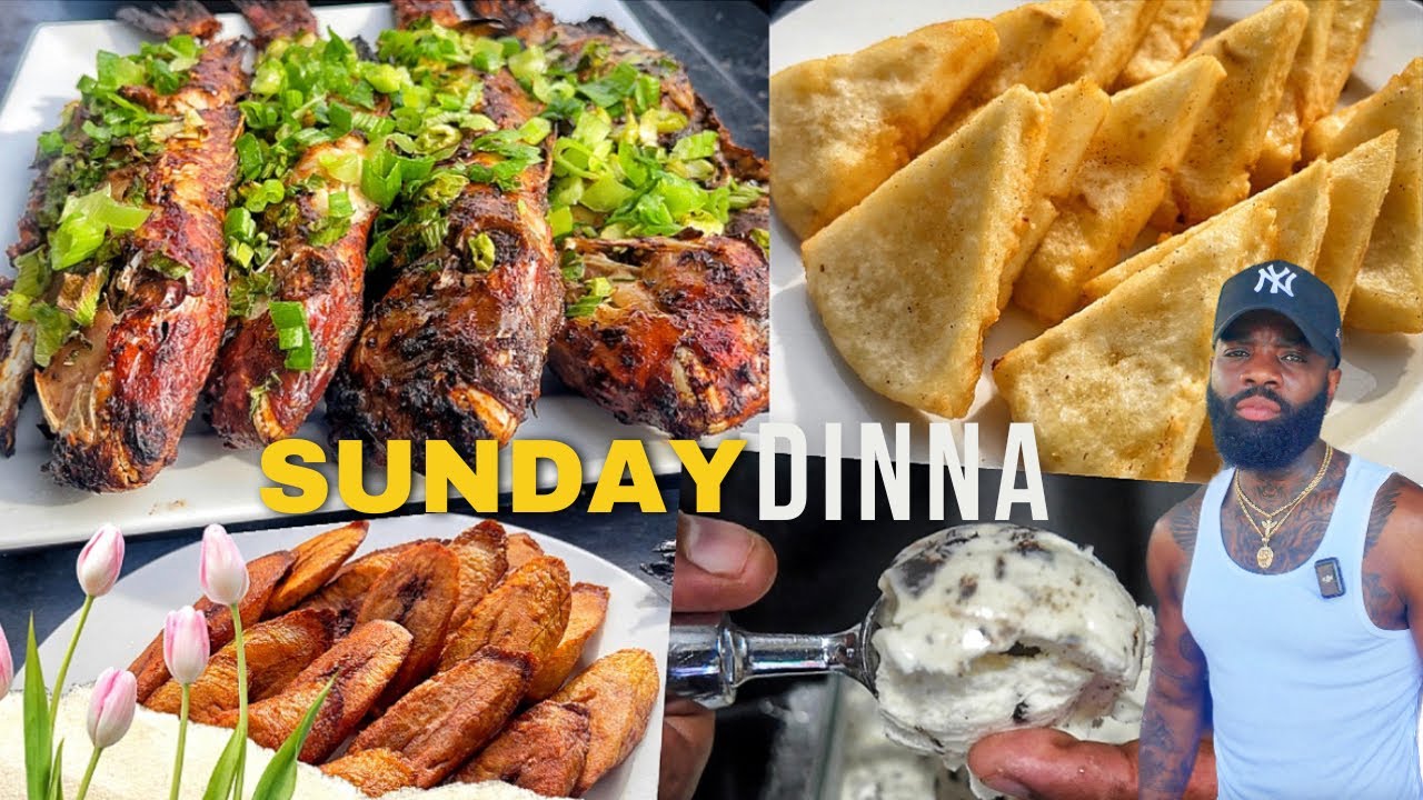 JAMAICAN SUNDAY DINNA | JERK FISH  FRIED PLANTAIN HOMEMADE  BAMMY & ICE CREAM | WEEK #4