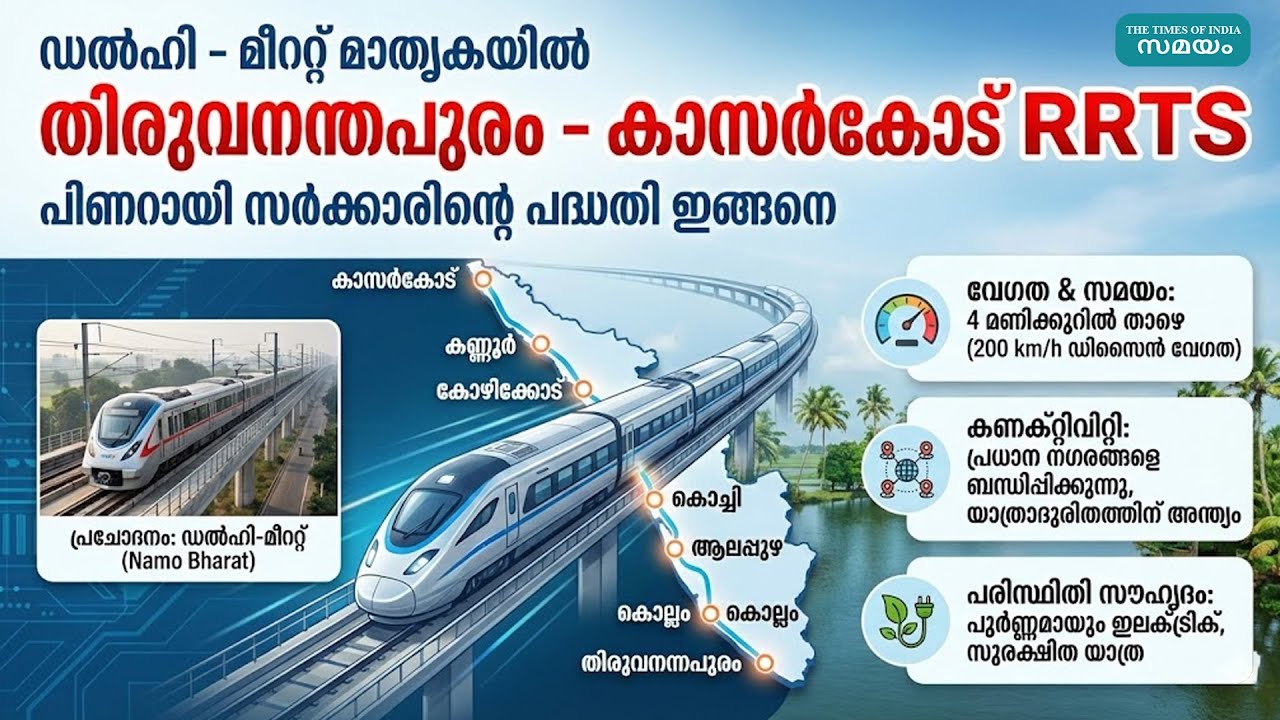 Kerala RRTS Project: സിൽവർലൈന് ബദലായി ആർആർടിഎസ്, 583 കിലോമീറ്റർ നീളുന്ന പദ്ധതി