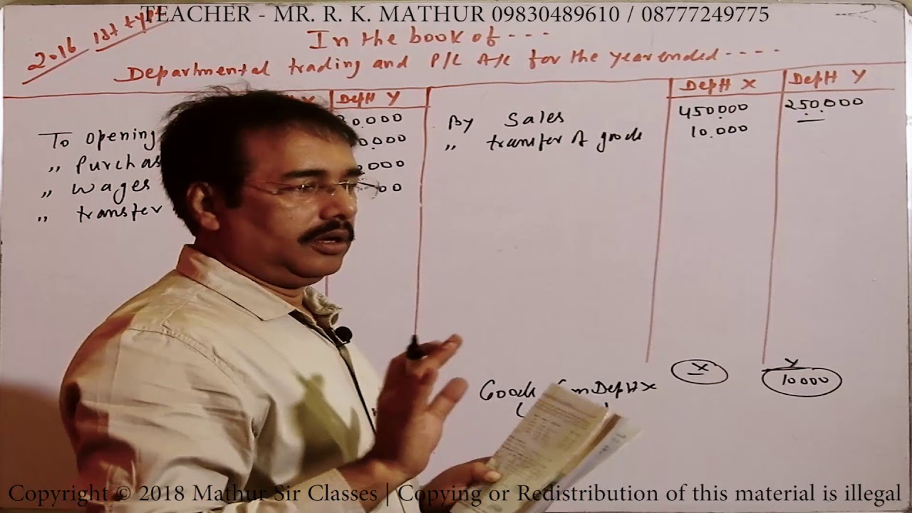 Departmental Accounting Sums no 04 | Mathur Sir Classes