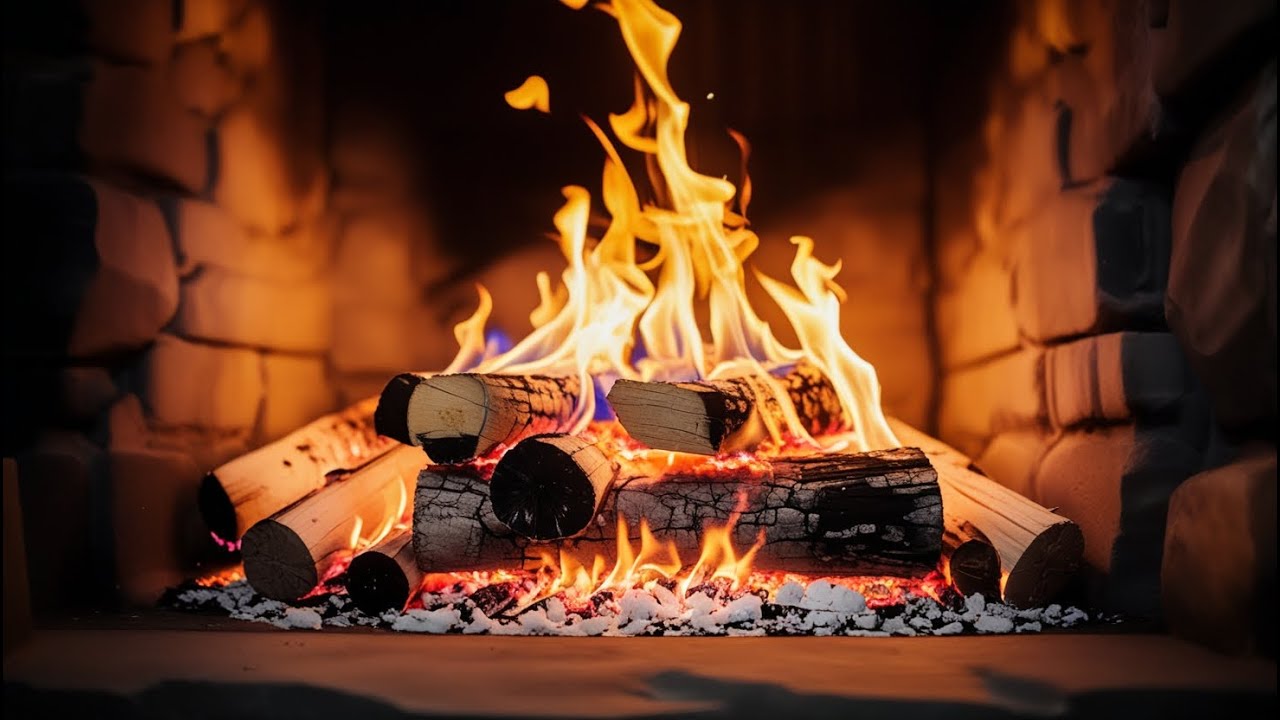 🔥Crackling Fireplace Sounds with Bright Ember Glow and Steady Burning Logs