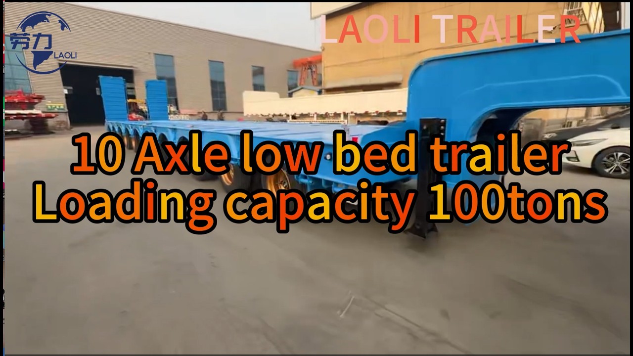Lifting test of 10 axle low bed trailer，1,2,3,4,9,10 axle air suspension ,Overall lifting+singlelift