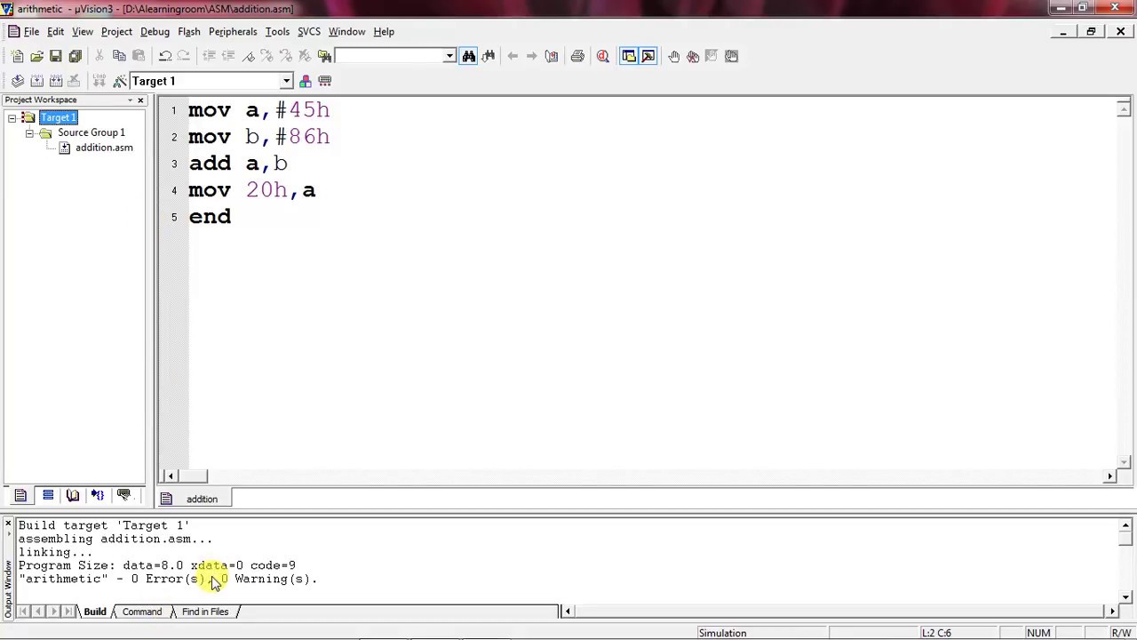 Assembly Language programming 8051 Micro controller - Two numbers addition