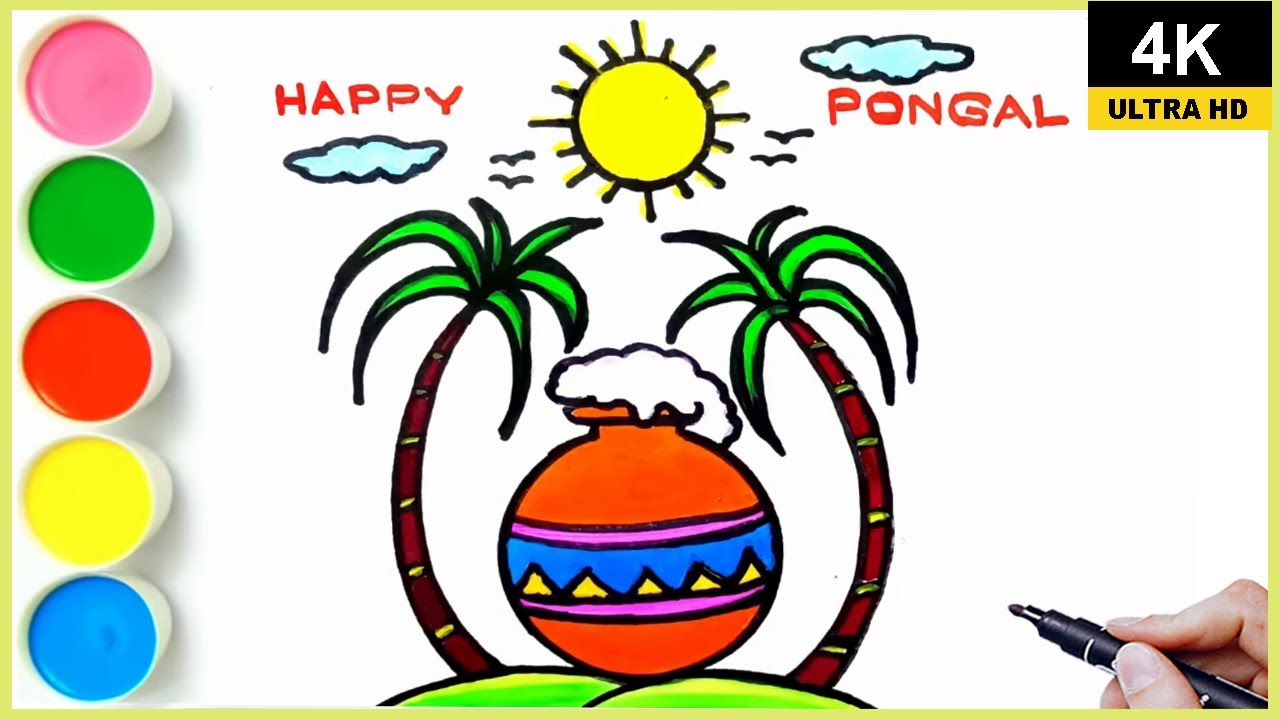 Pongal drawing easy Step by Step| Happy Pongal drawing| Pongal festival drawing| Pongal Pot drawing