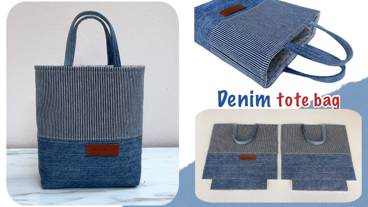 Easy and Quick sewing small denim tote bag tutorial from scrap old jeans,small tote bag tutorial.