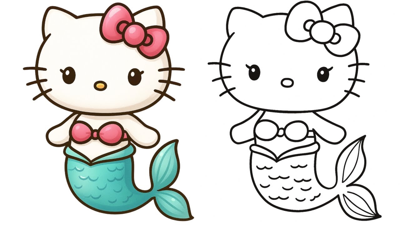 Как нарисовать Hello Kitty | Как нарисовать русалку Hello Kitty