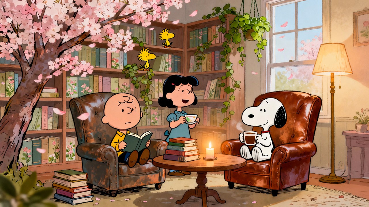 Spring Library Moments with Snoopy, Charlie & Lucy 🌸📚 Soft Lofi Ambience to Focus & Relax