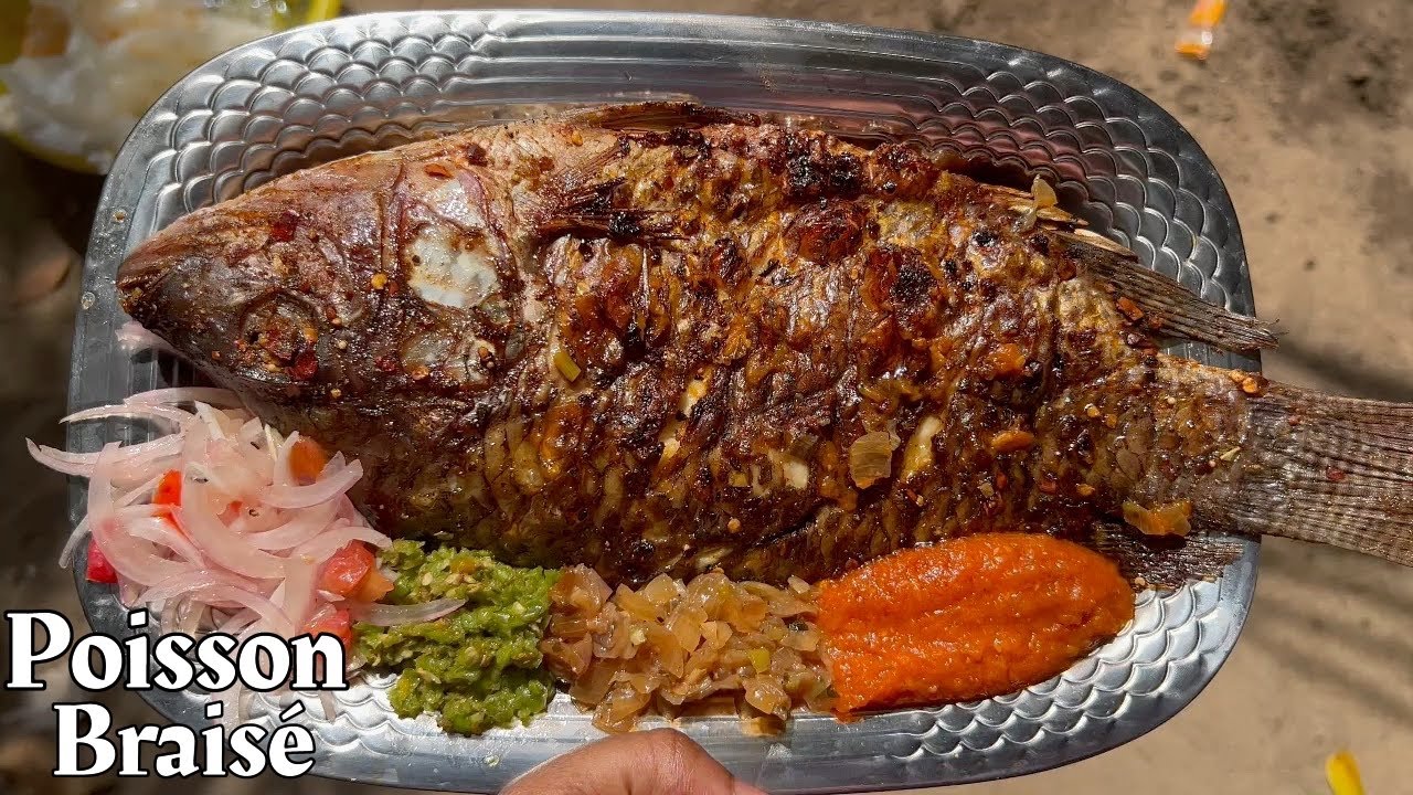 Poisson brais&eacute; bien assaisonn&eacute; et brais&eacute; au charbon