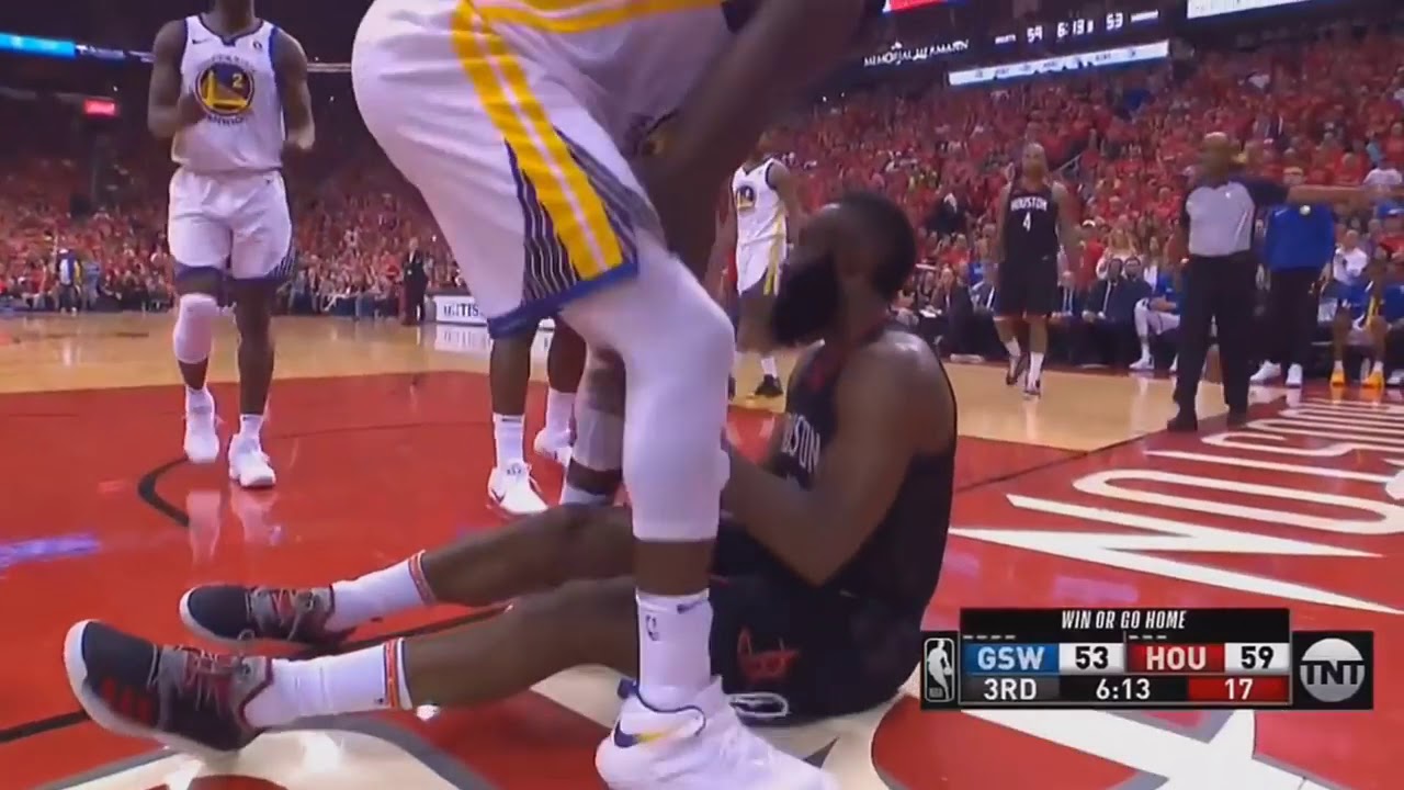 James harden kicks Draymond Green and refuses helping hand
