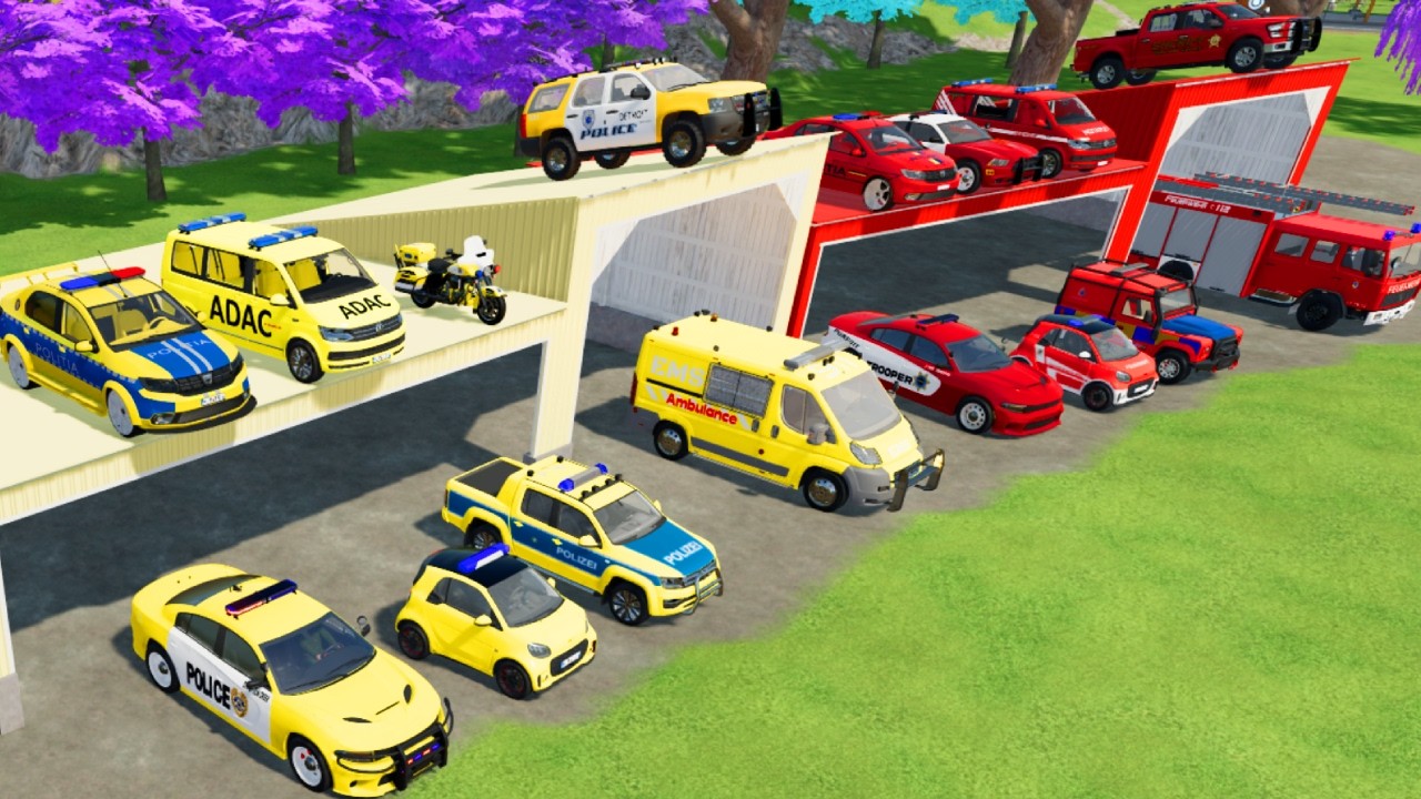 TRANSPORTING CARS, AMBULANCE, POLICE CARS, FIRE TRUCK OF COLORS! WITH TRUCKS! - FS 22