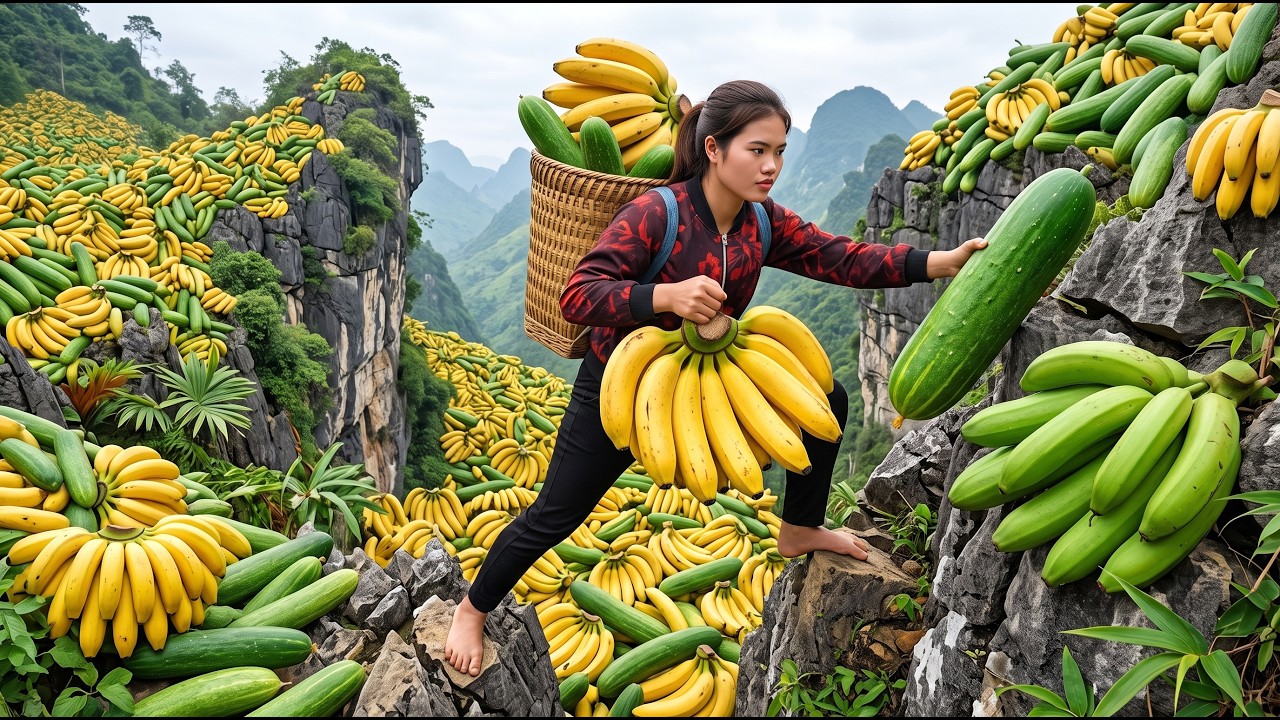 Harvesting Ripe Bananas, Cucumbers and Taking Them to the Market, and Picking Pomelos on the Farm