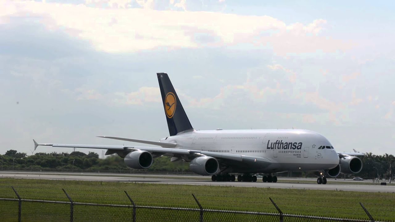 Lufthansa a380 Powerful takeoff Miami International,FL